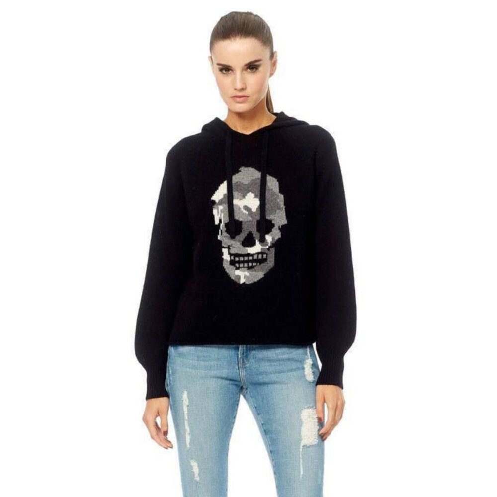 NWT 360 Cashmere Skull Graphic Sweater Hoodie Black Size S $391 [jb]